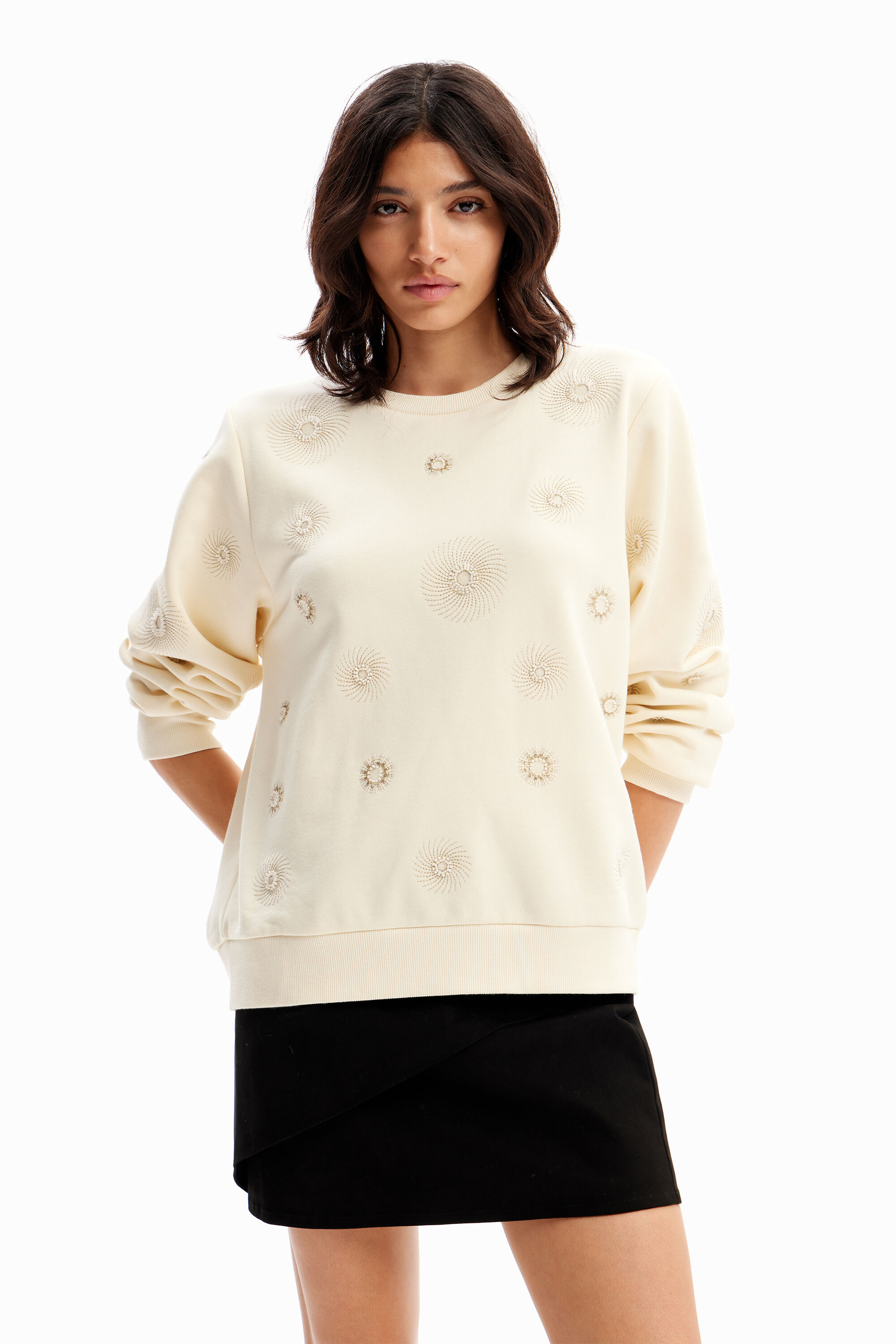 Desigual Geometric Embroidery Sweatshirt In White