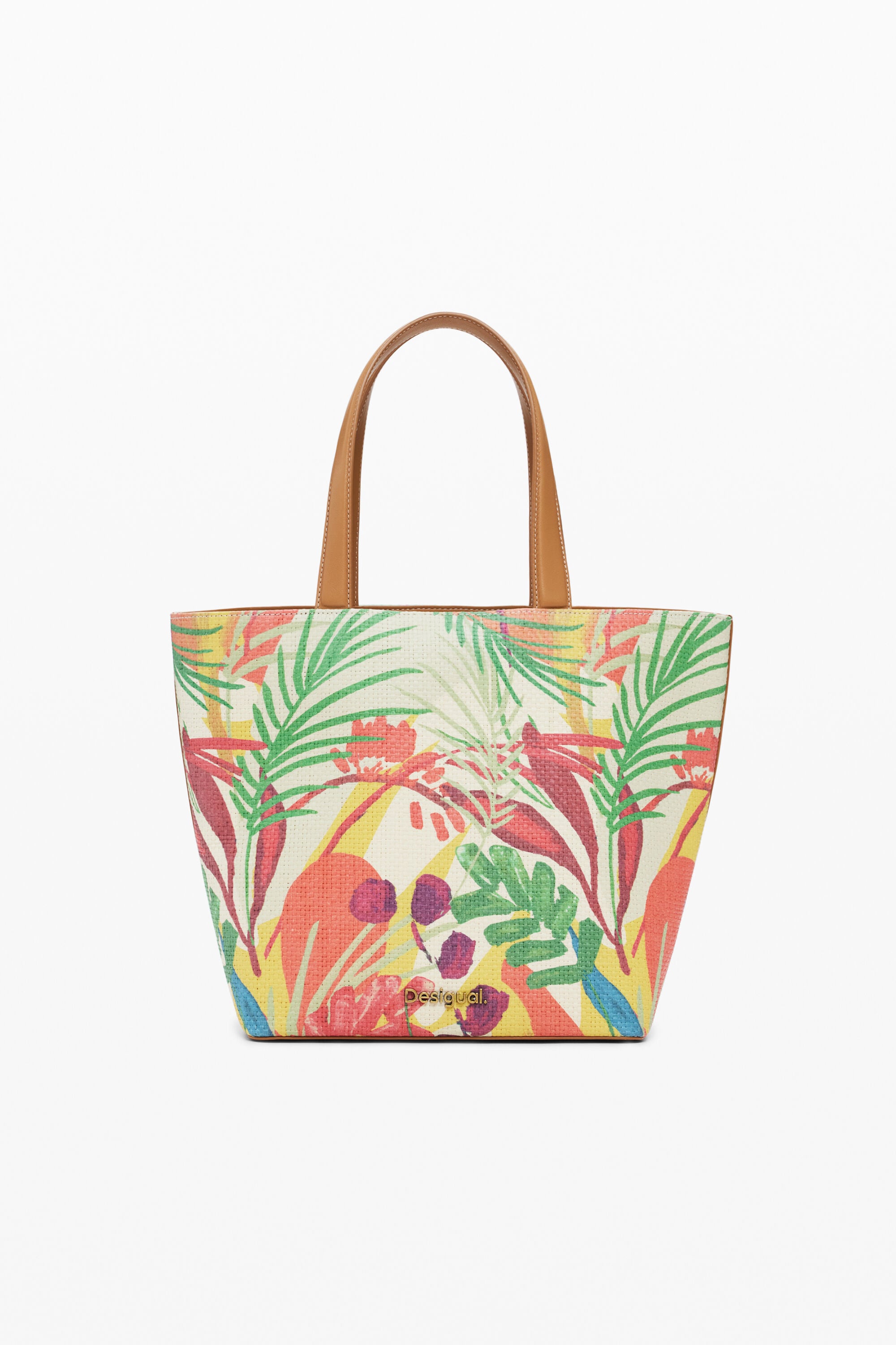 Bolso shopper tropical, Papel, Blanco, U