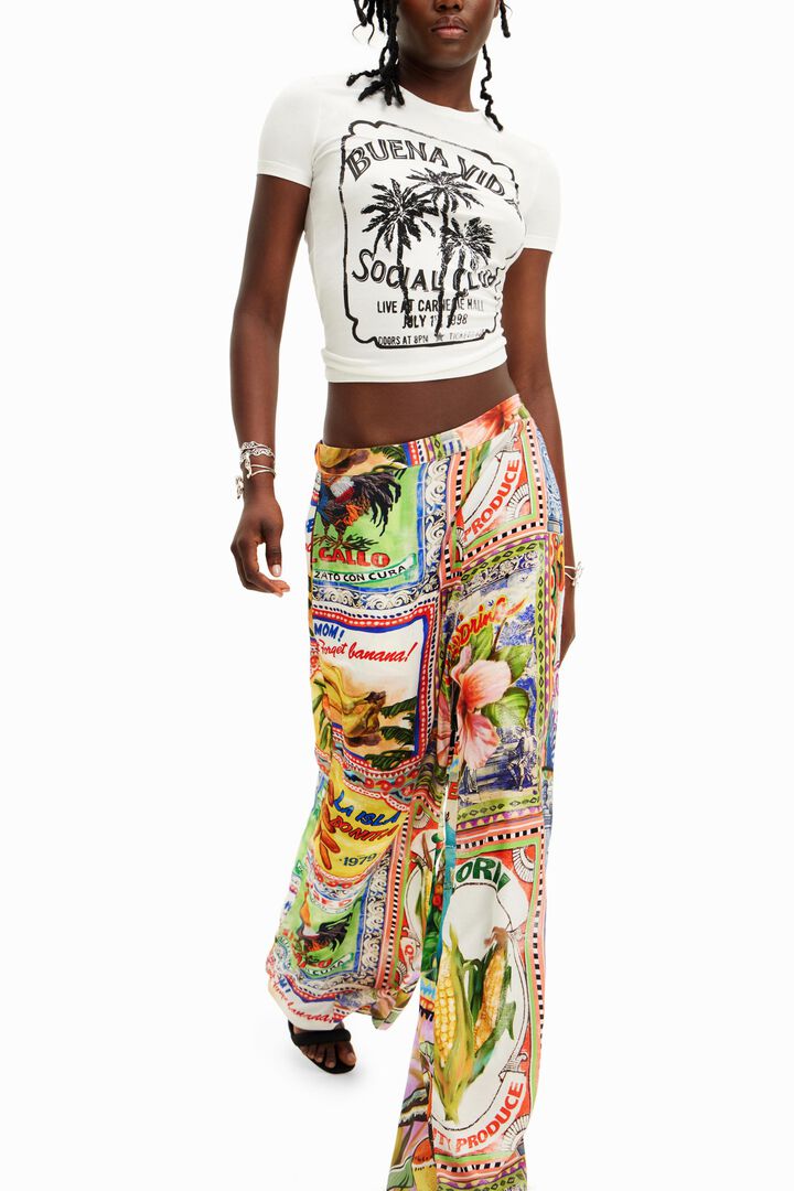 Stella Jean wide leg postcard trousers | Desigual