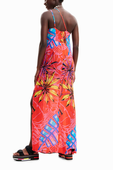 Asymetryczna sukienka średniej długości z nadrukiem w tropikalny deseń | Desigual