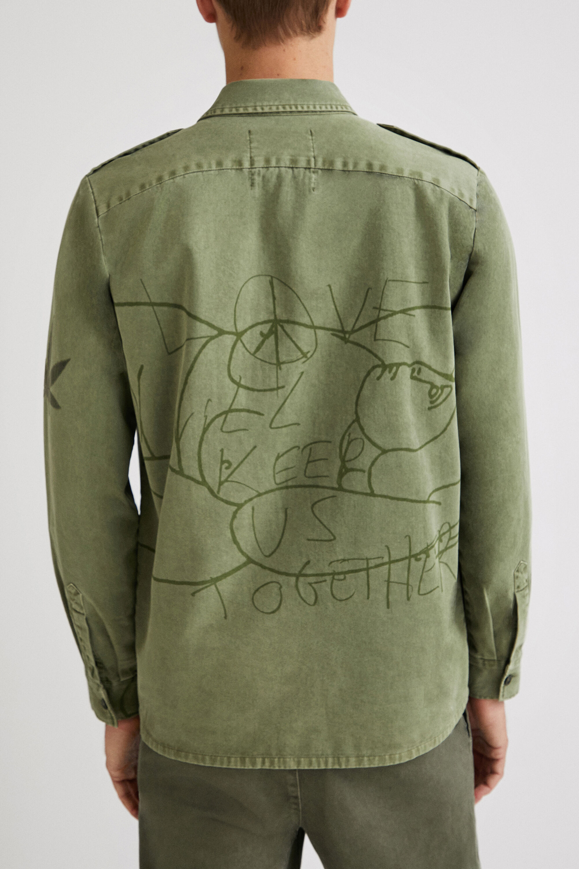 Shop Desigual Cotton Military Overshirt In Green