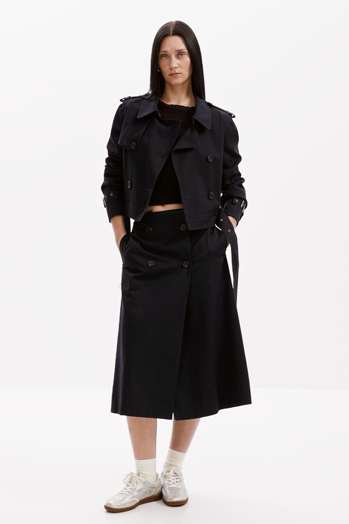 Desigual Detachable Trench Coat Women Cotton Blue S