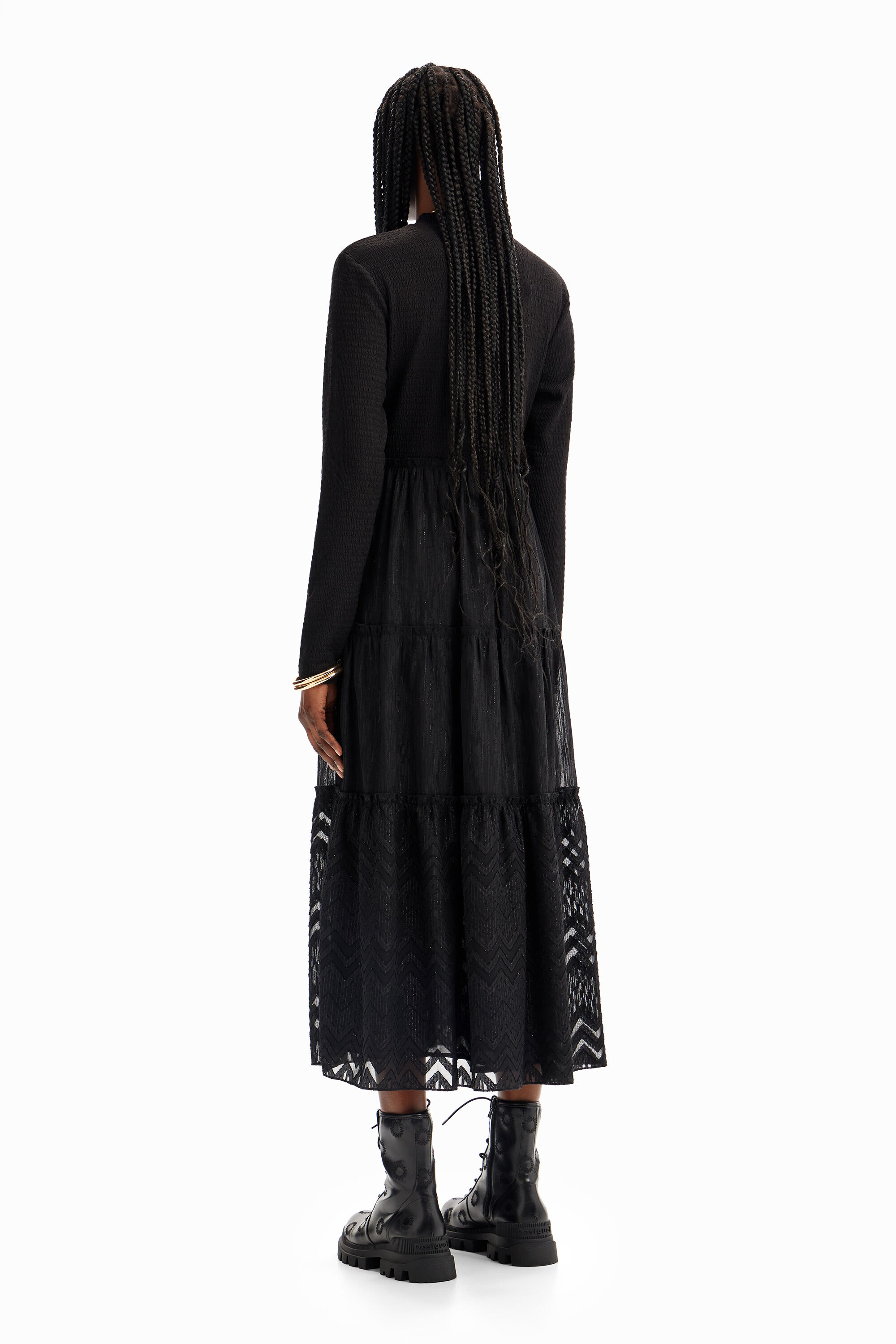 Shop Desigual Combination Midi Dress In Black