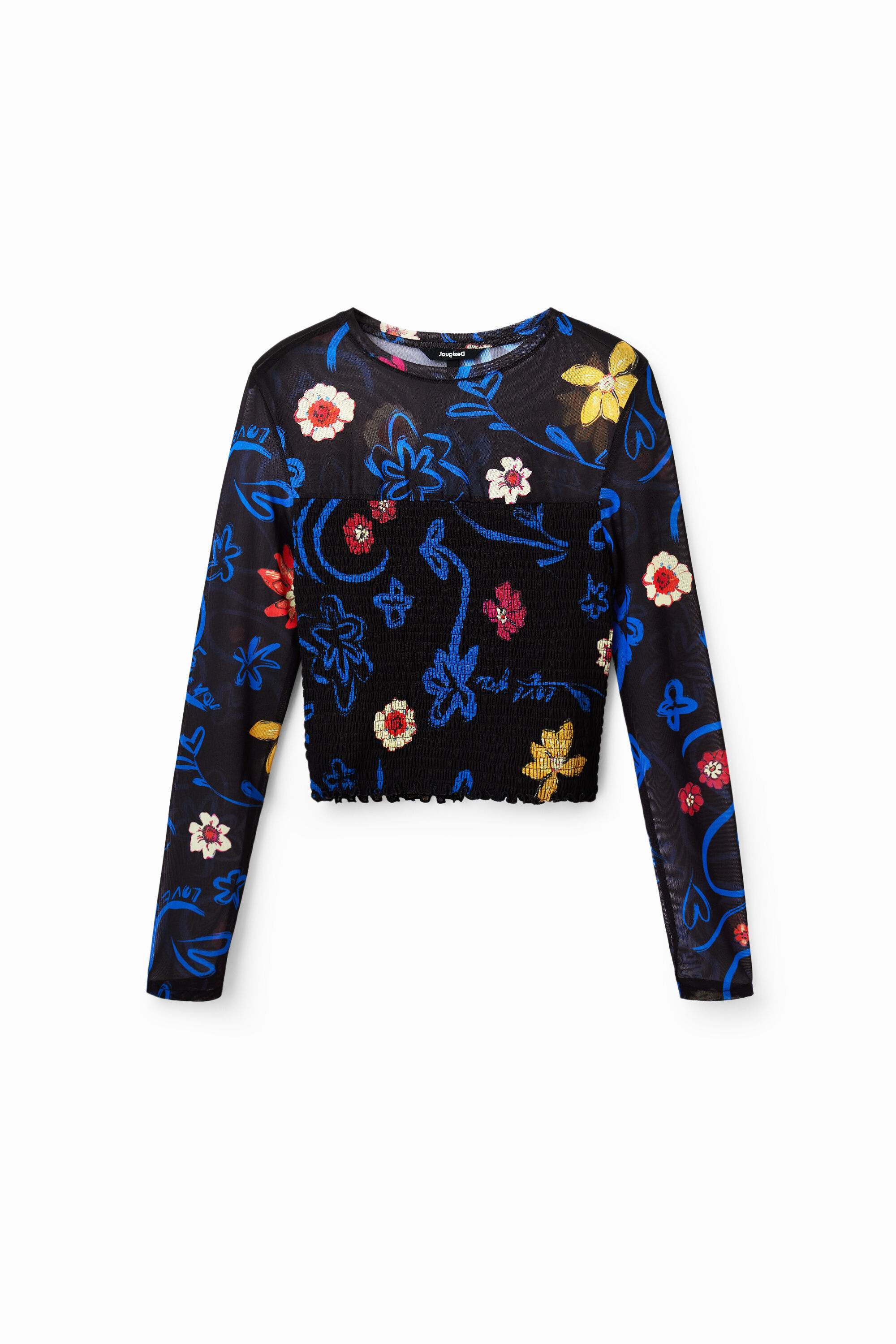 Kort slim fit T shirt met bloemen