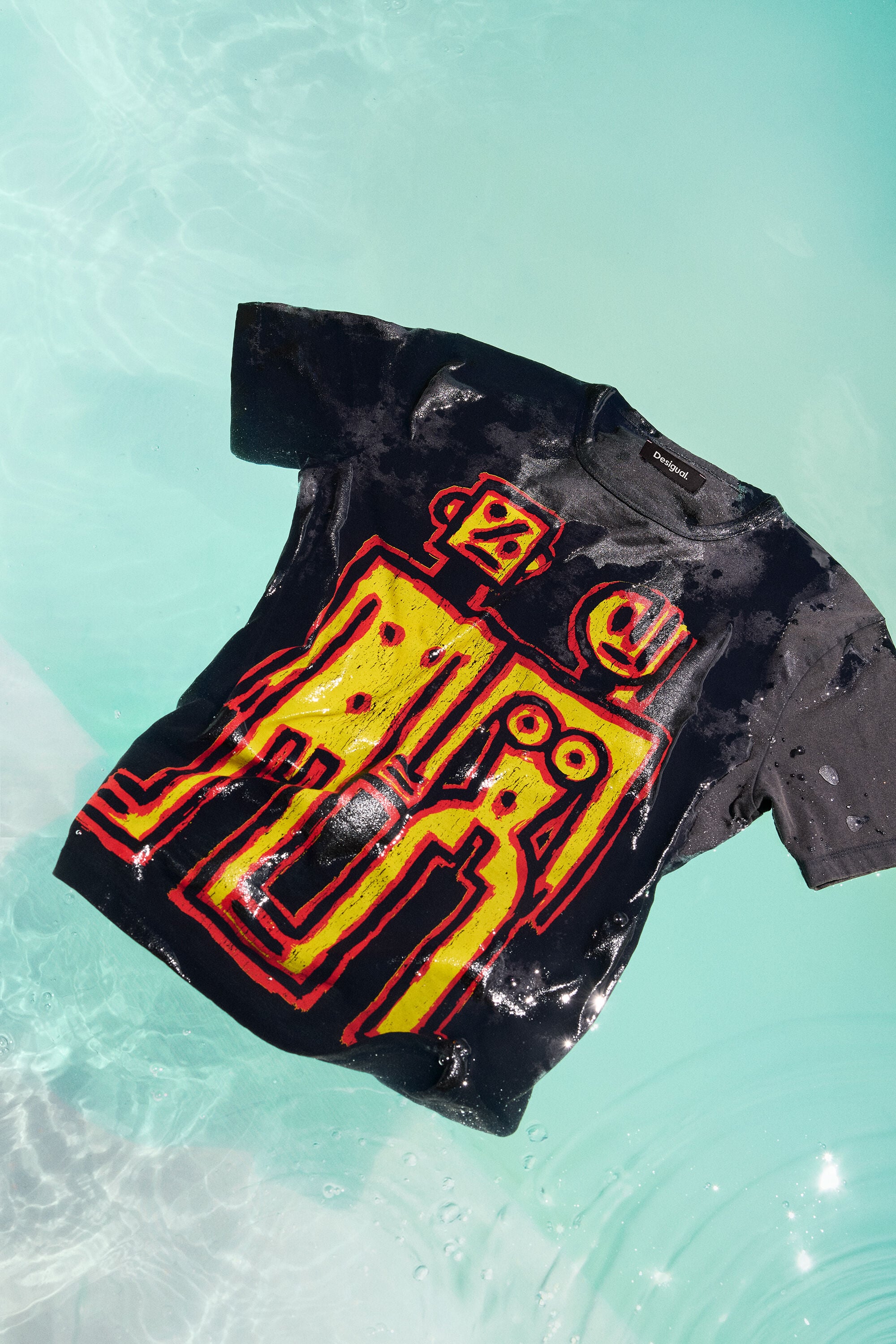 Camiseta Estampado Robots, Algodon, Negro, S