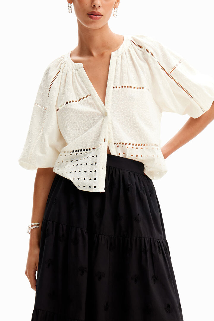 Blouse V-hals broderie anglaise | Desigual