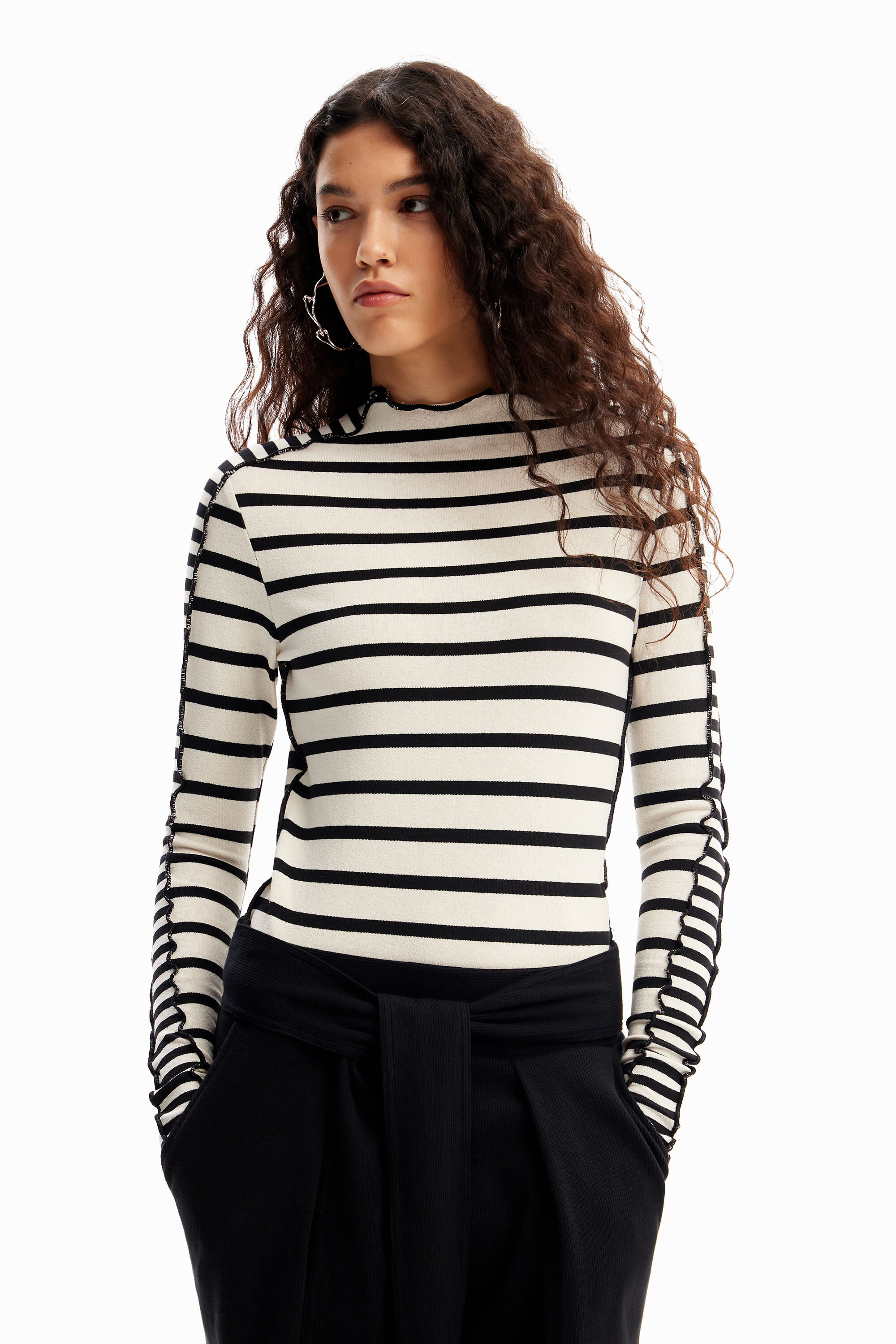 Desigual Striped Patchwork T-shirt In White