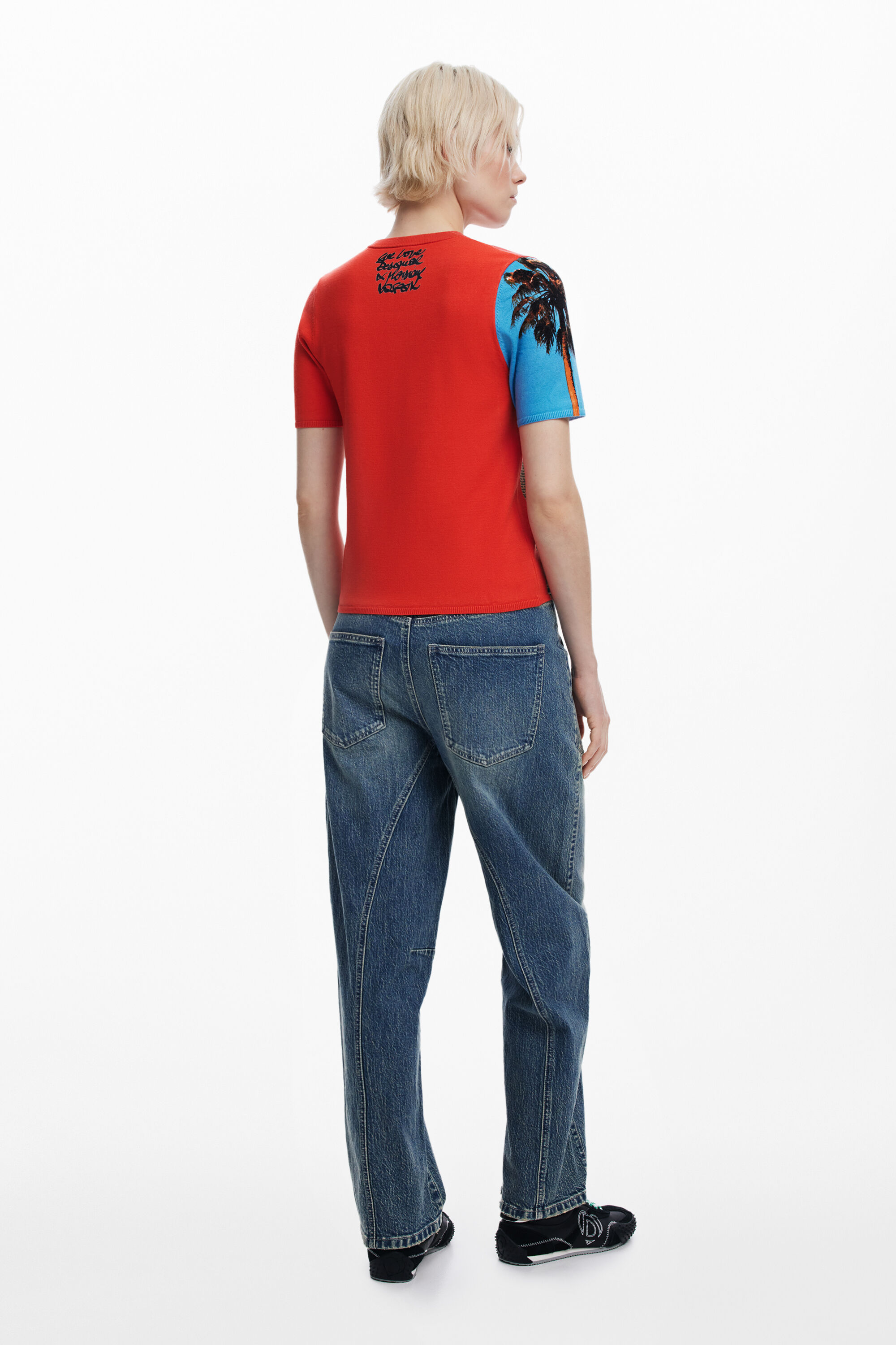 Desigual ペルキンスタイルのポストカードtシャツ In Red