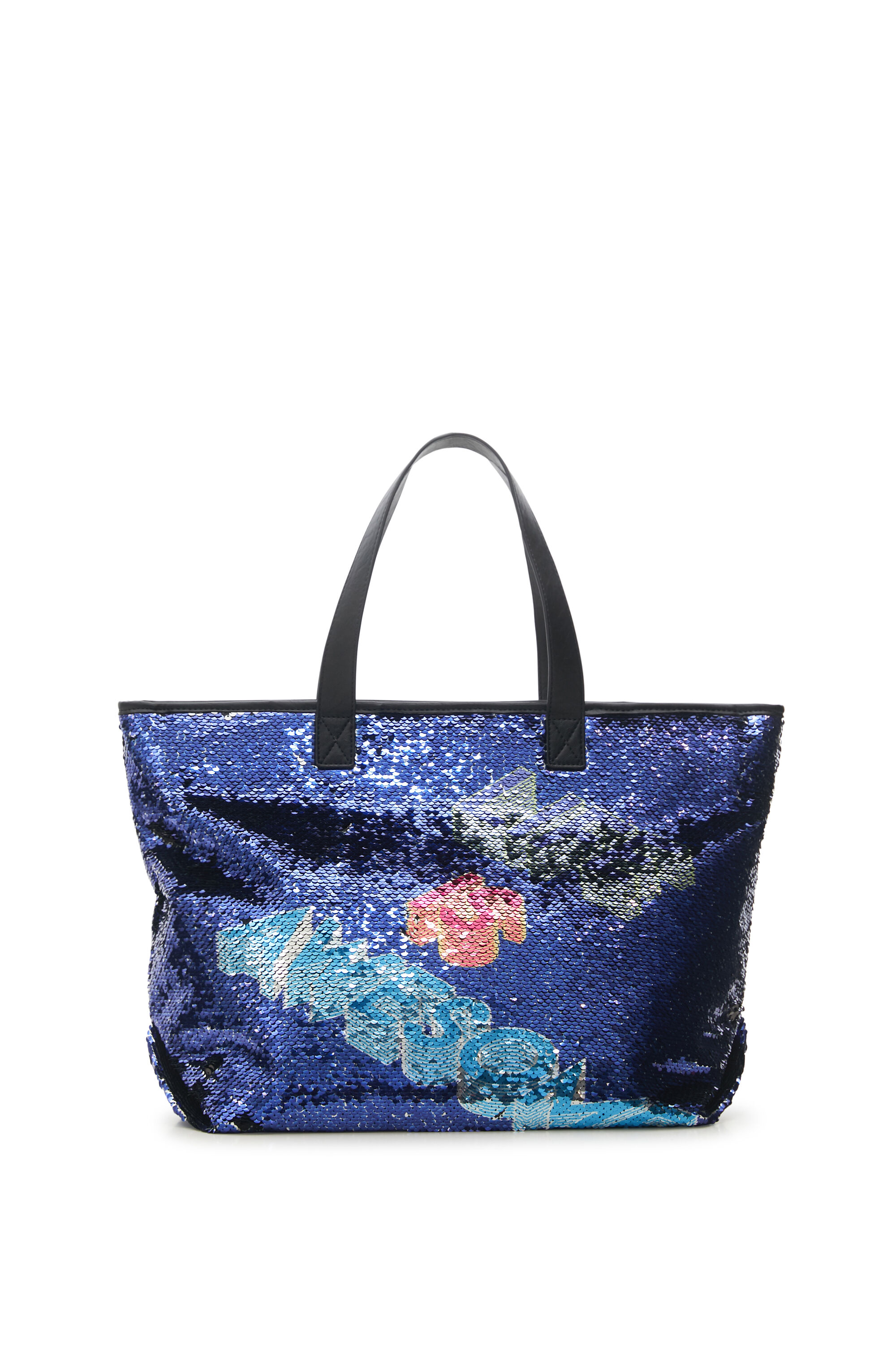 Desigual Shopping Type Bag Reversible Sequins In Blue