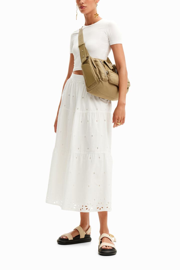 Falda midi bordado suizo | Desigual