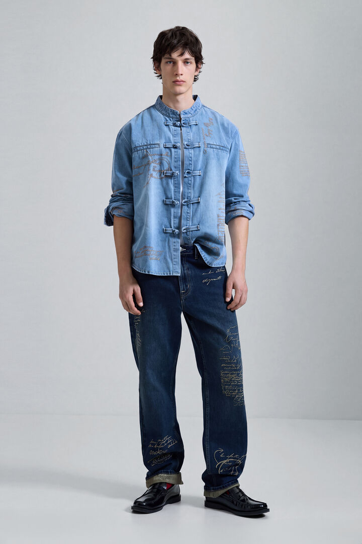 plain long denim pants