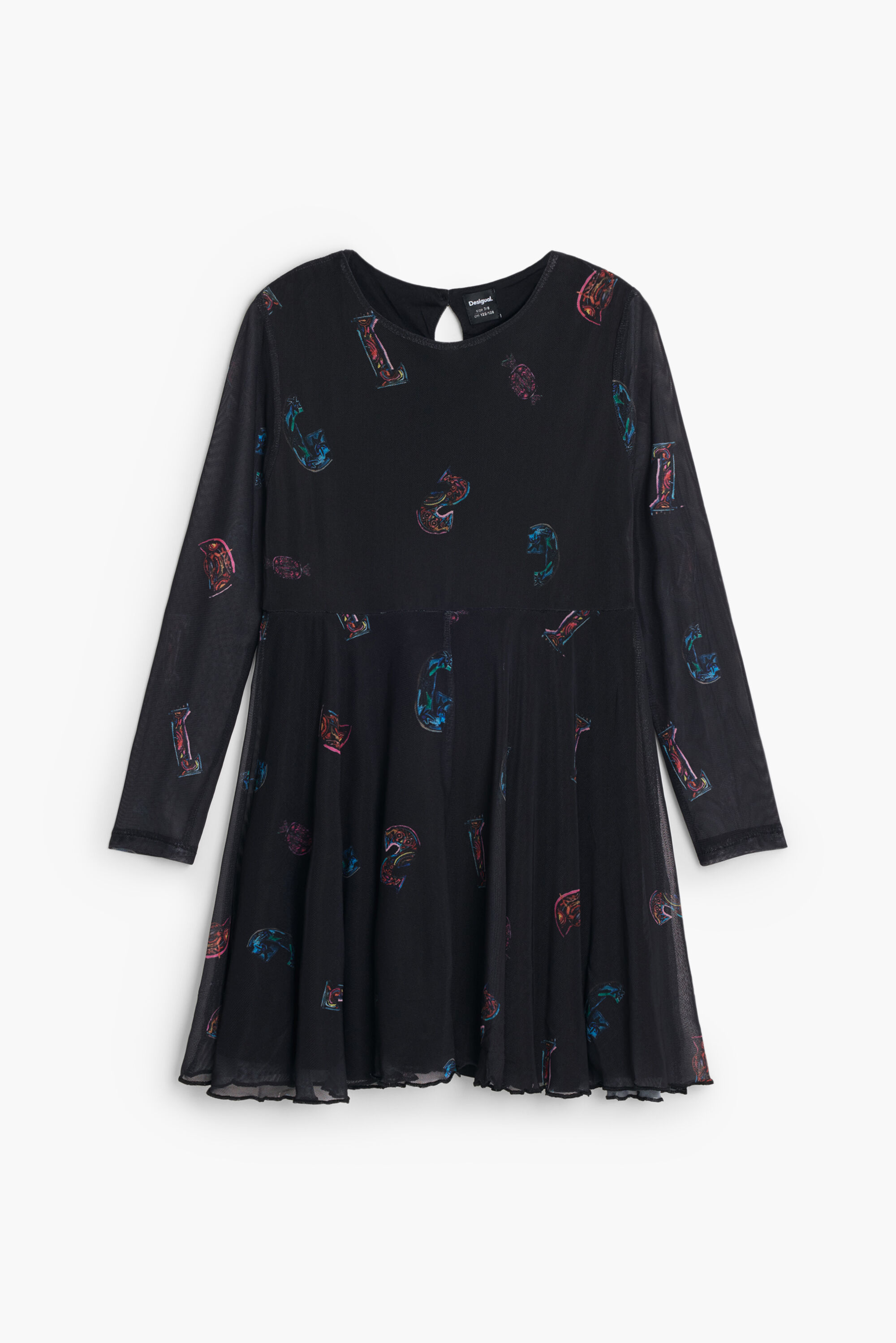 Desigual, Ausgestelltes Kleid mit Buchstabenmuster, Kinder, Polyester, Schwarz, 11/12