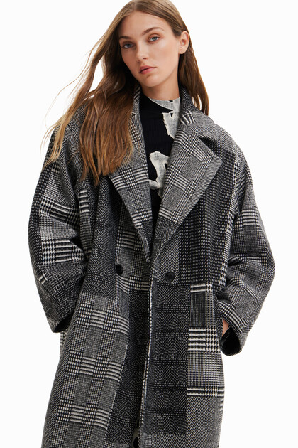 Long manteau patchwork laine