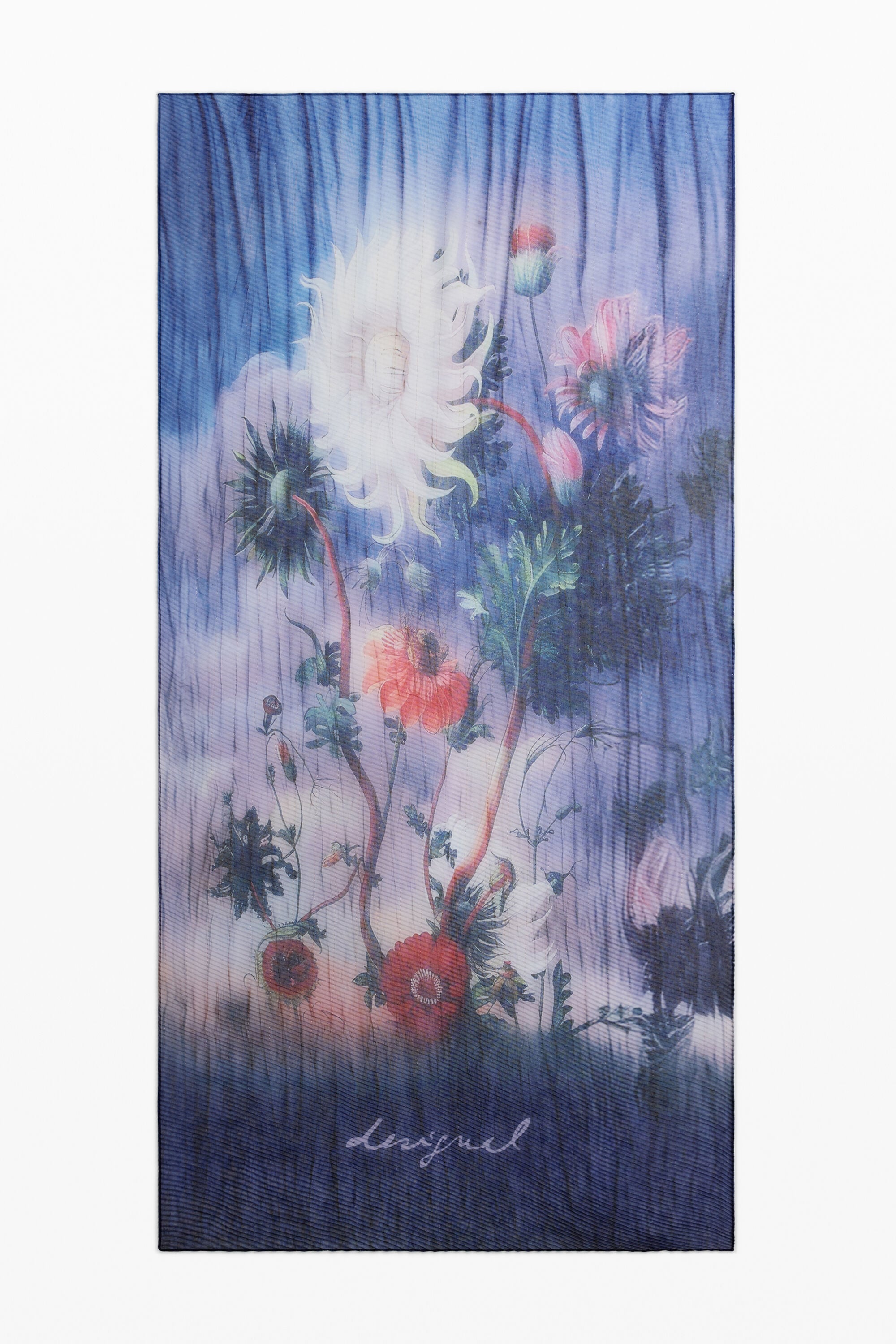Desigual, Foulard imprimé fleurs, Polyester, Bleu, U