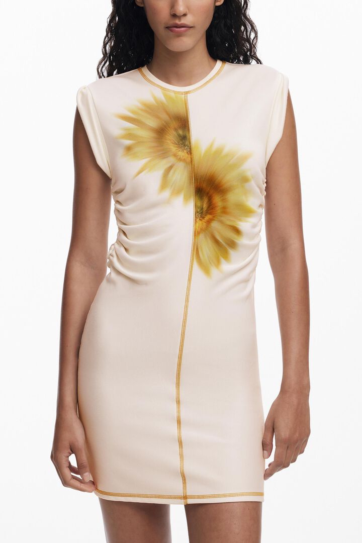 Short sunflower lyocell dress