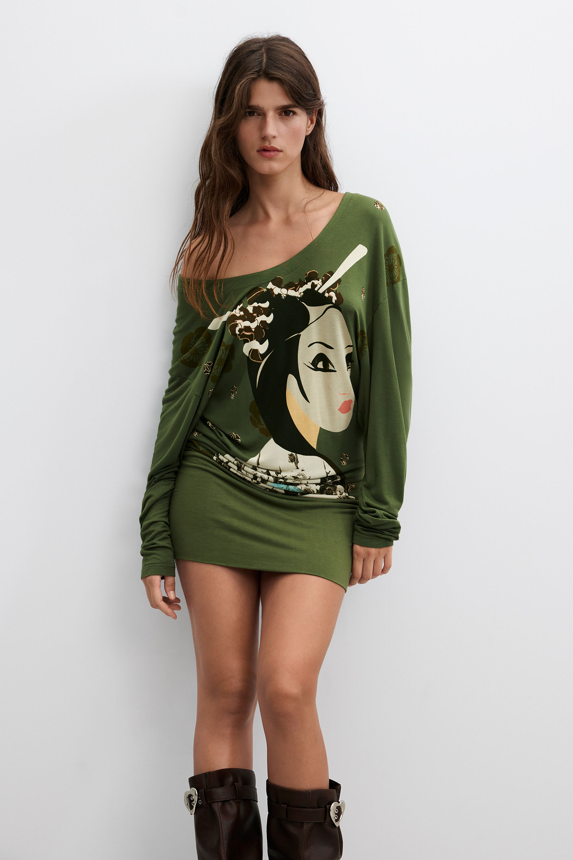 Desigual, vintage mini šaty s potlačou, DáMské, ViskÓZa, Zelená, L