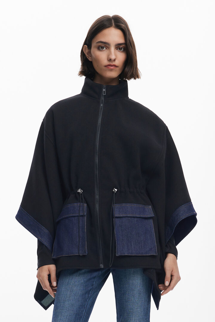 Combined denim poncho
