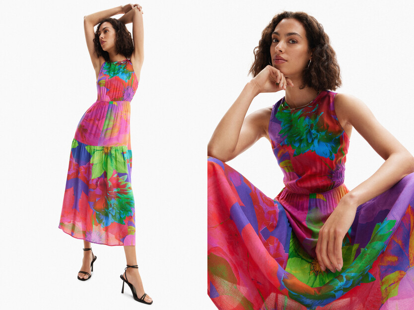 Long flower cut-out dress