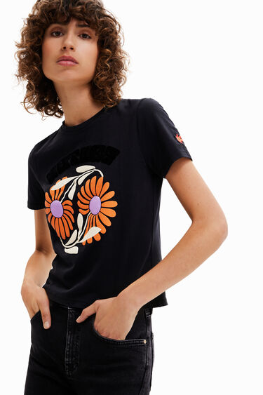 T-shirt met bloemen "Save Nature" | Desigual