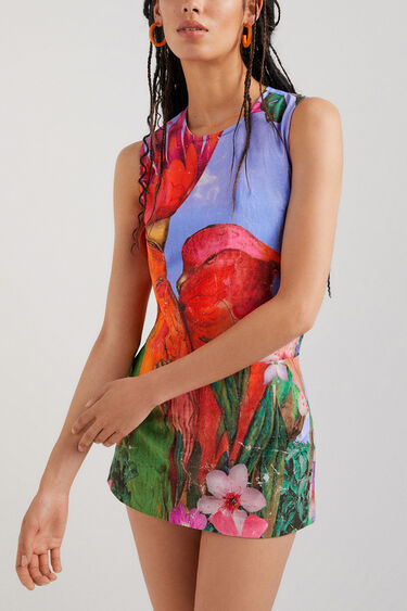 Sukienka ogrodniczka z nadrukiem w stylu tropikalnym | Desigual