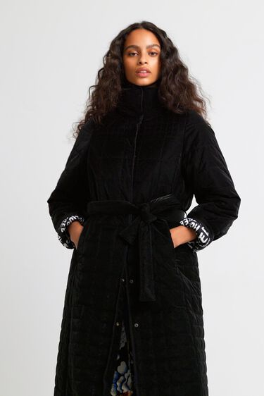 womens padded coat with belt