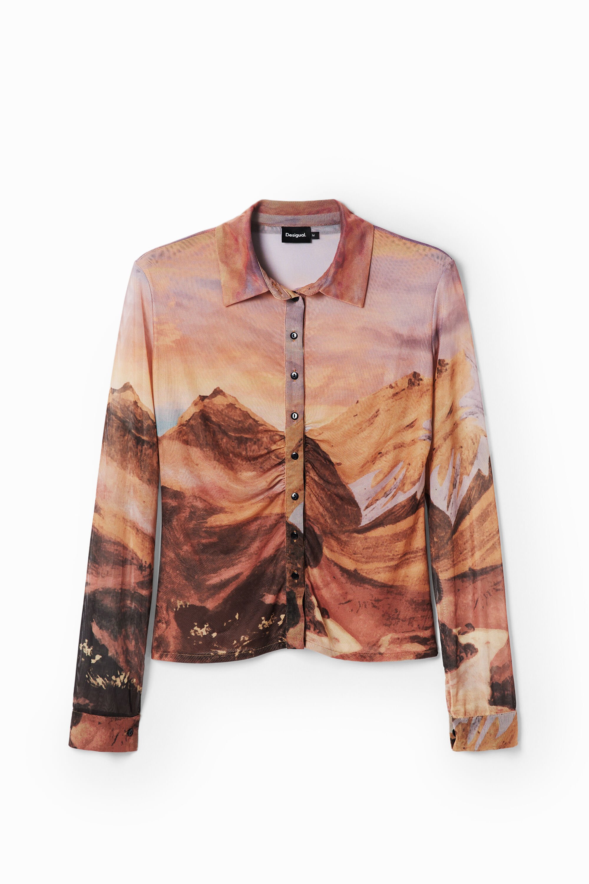 Gerafftes Tüll-Shirt Landschaft