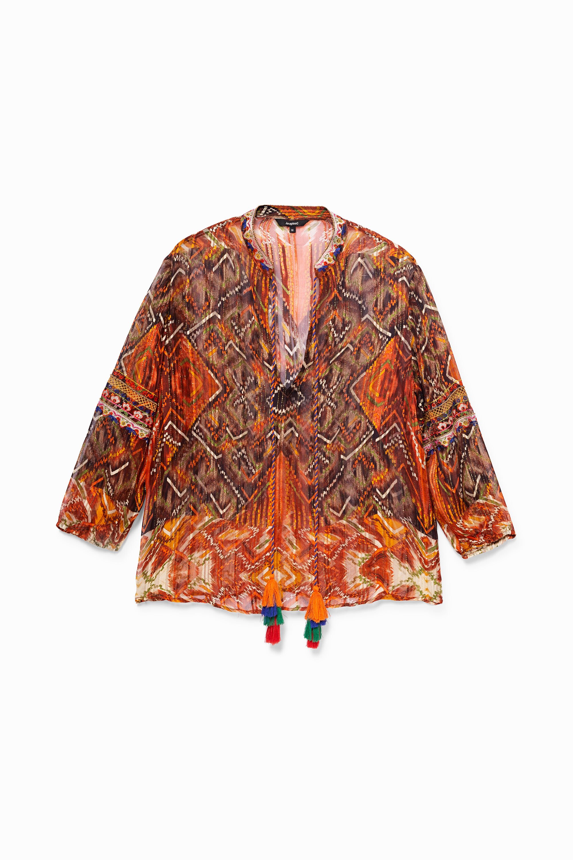 Transparente Bluse mit Boho-Print