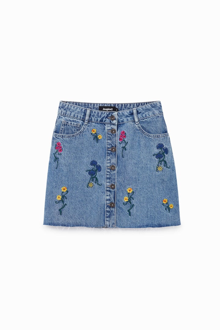 Mini-jupe en jean à fleurs