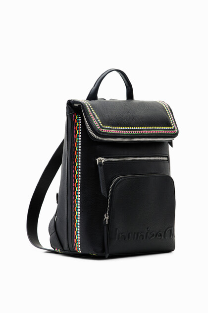 Midsize embroidered-flap backpack