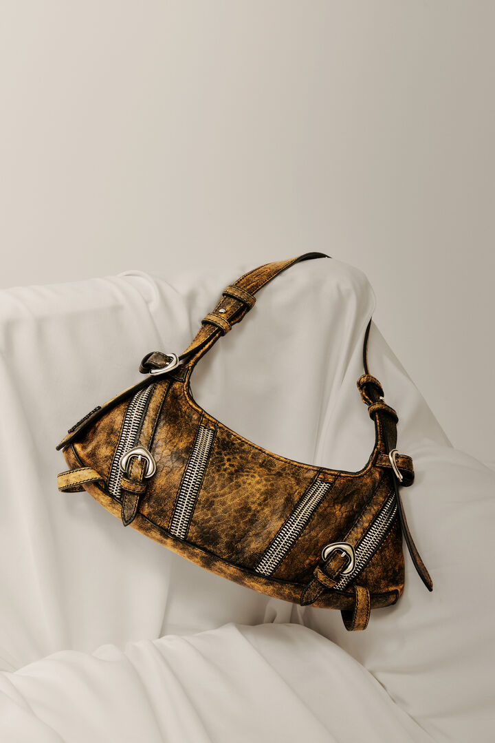 Medium denim studio leather bag