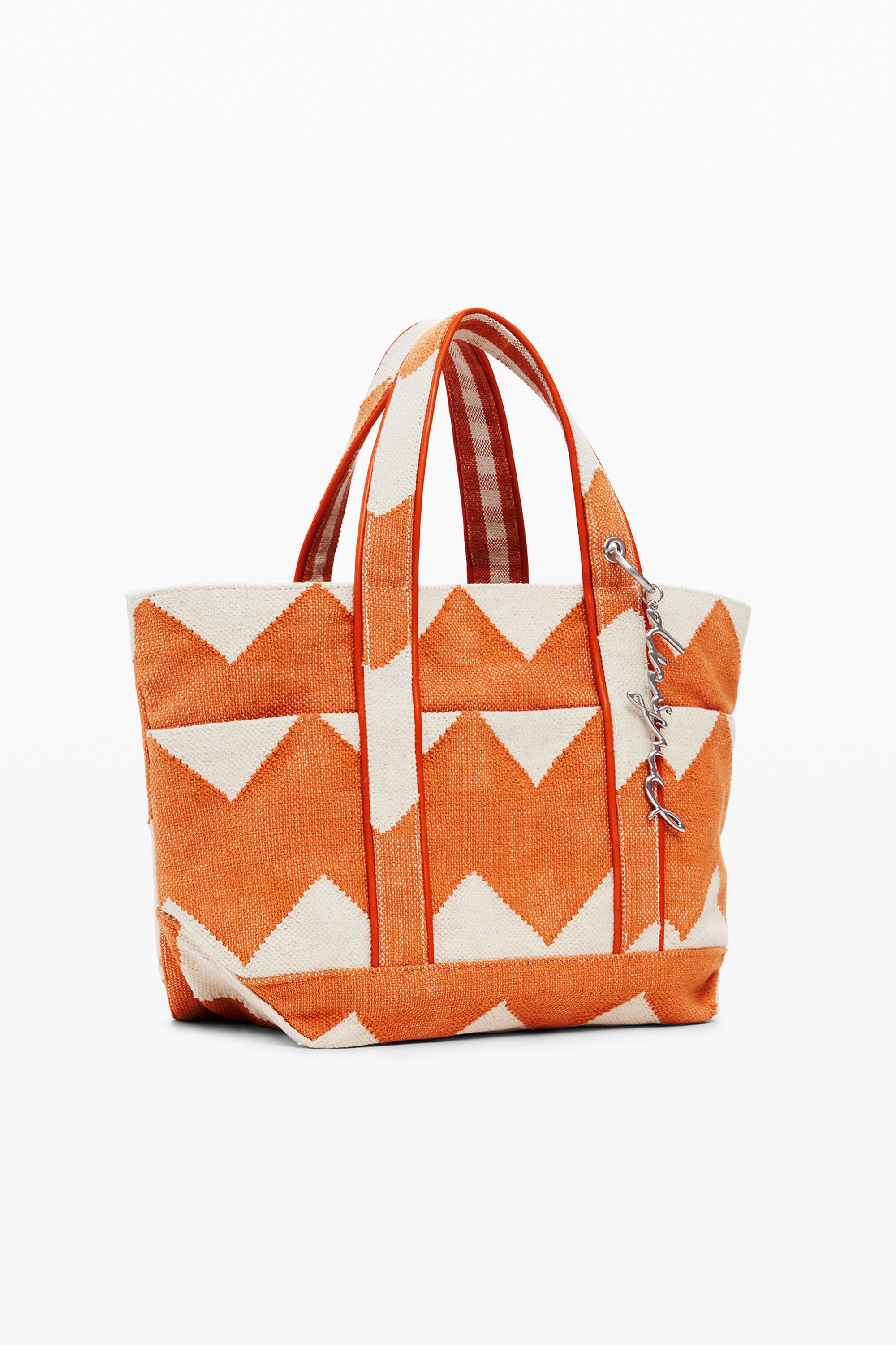 Desigual Medium Zigzag Twill Bag In Orange