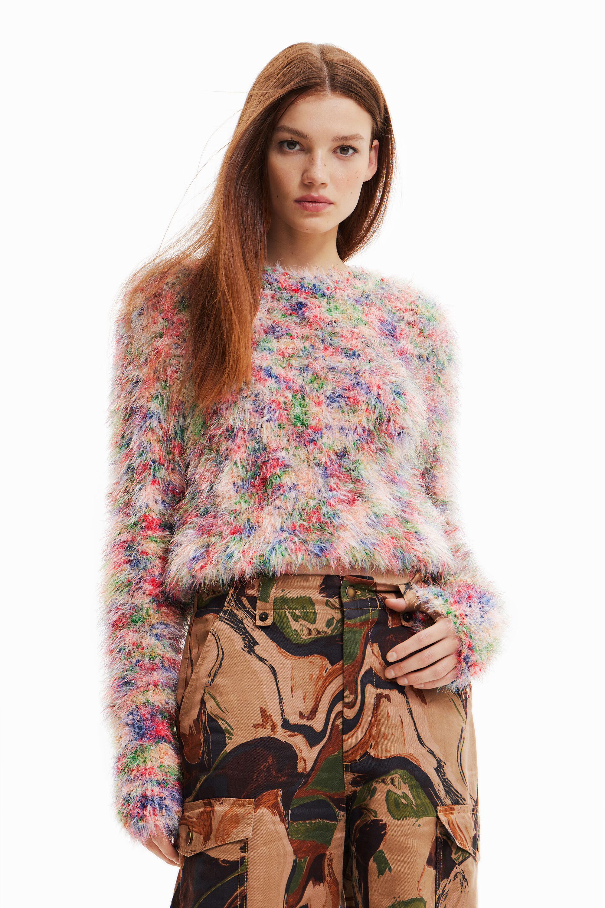 Multicoloured fur-effect jumper | Desigual.com
