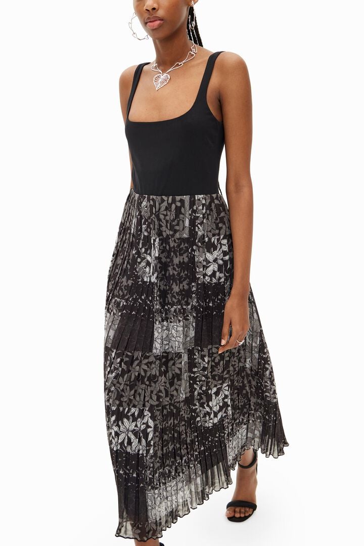 Pleated combination midi dress | Desigual