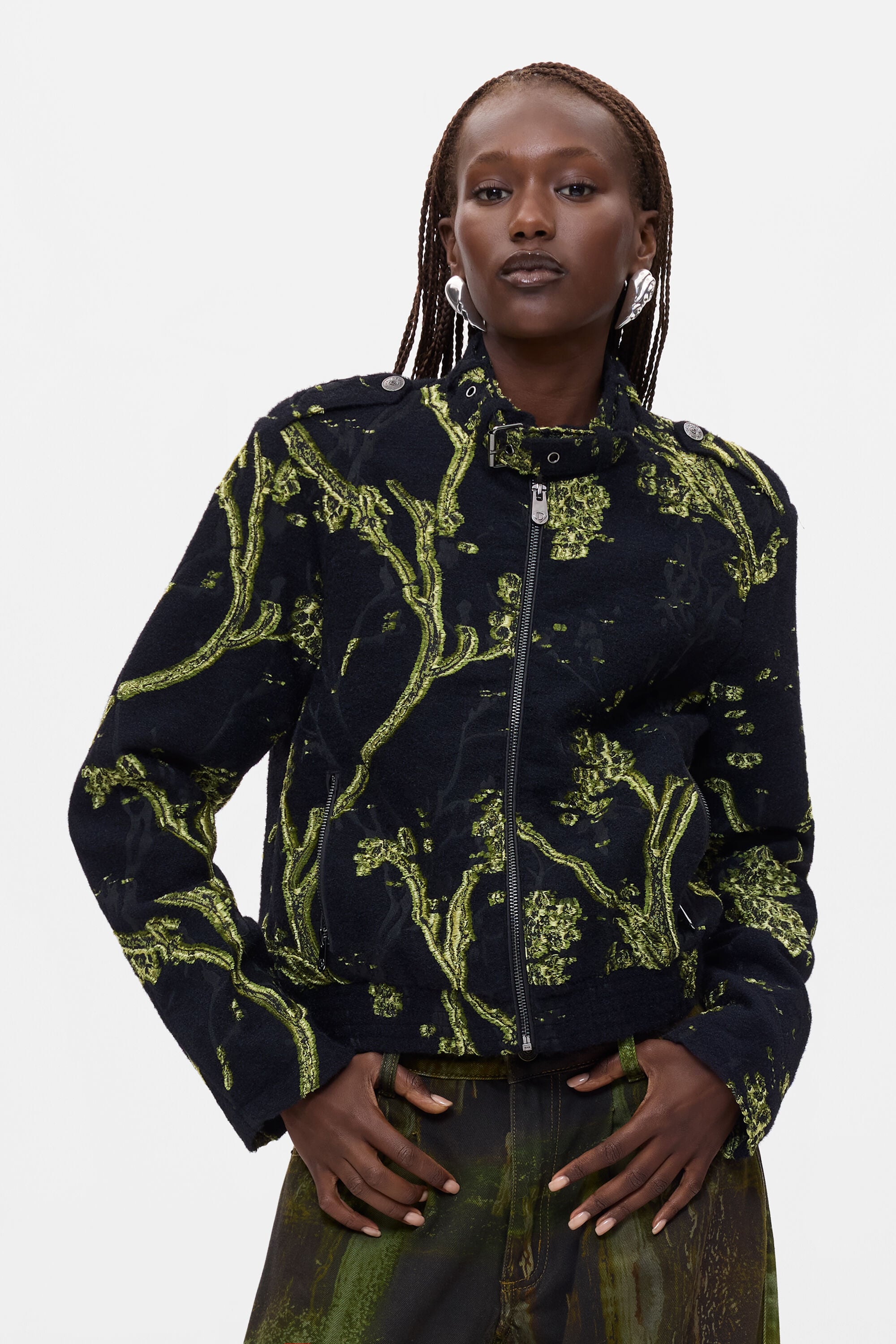 Desigual, Cazadora Estampada Cuello Mao, Mujer, Negro
