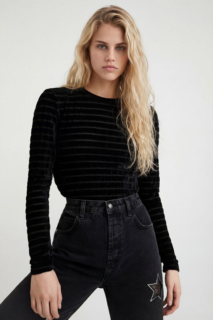 VELVETY STRIPED SLIM BODYSUIT