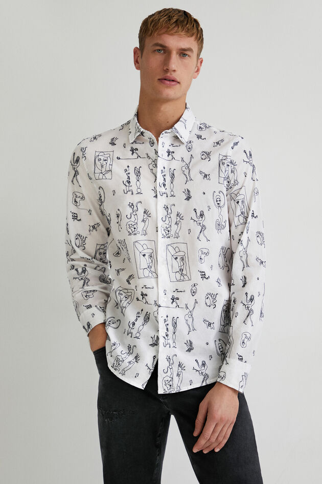 Long-sleeve embroidered shirt