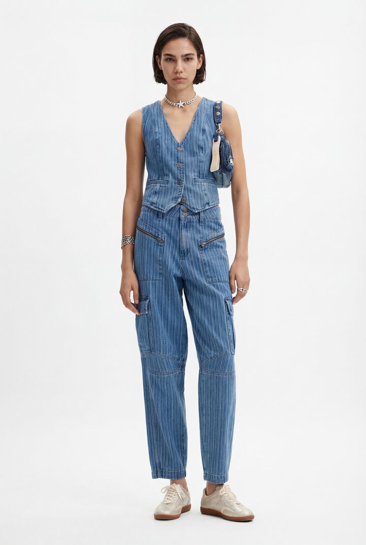 Pantal&oacute;n cargo denim efecto rayado | Desigual