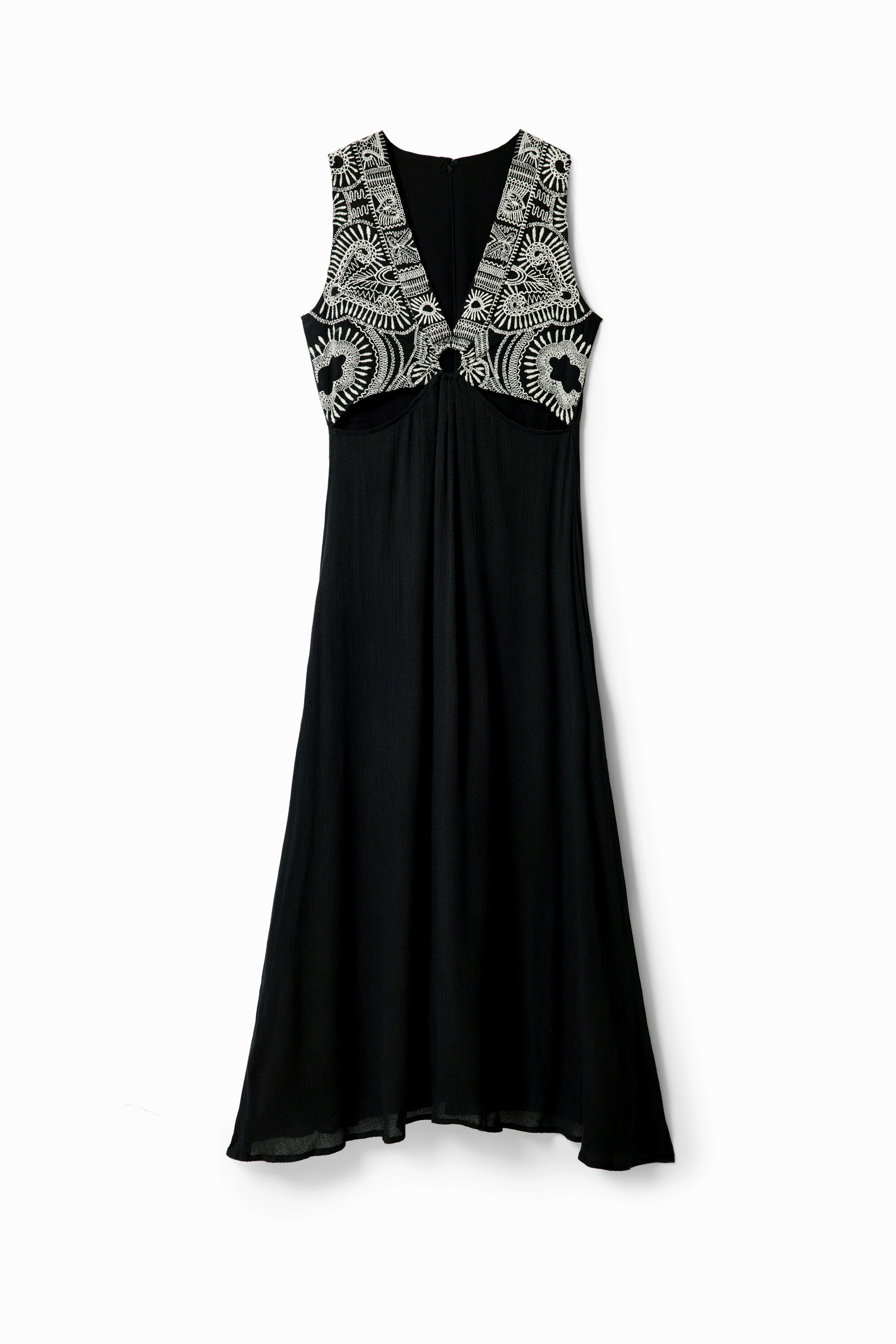 Abito lungo cut-out ricamato - BLACK (L)