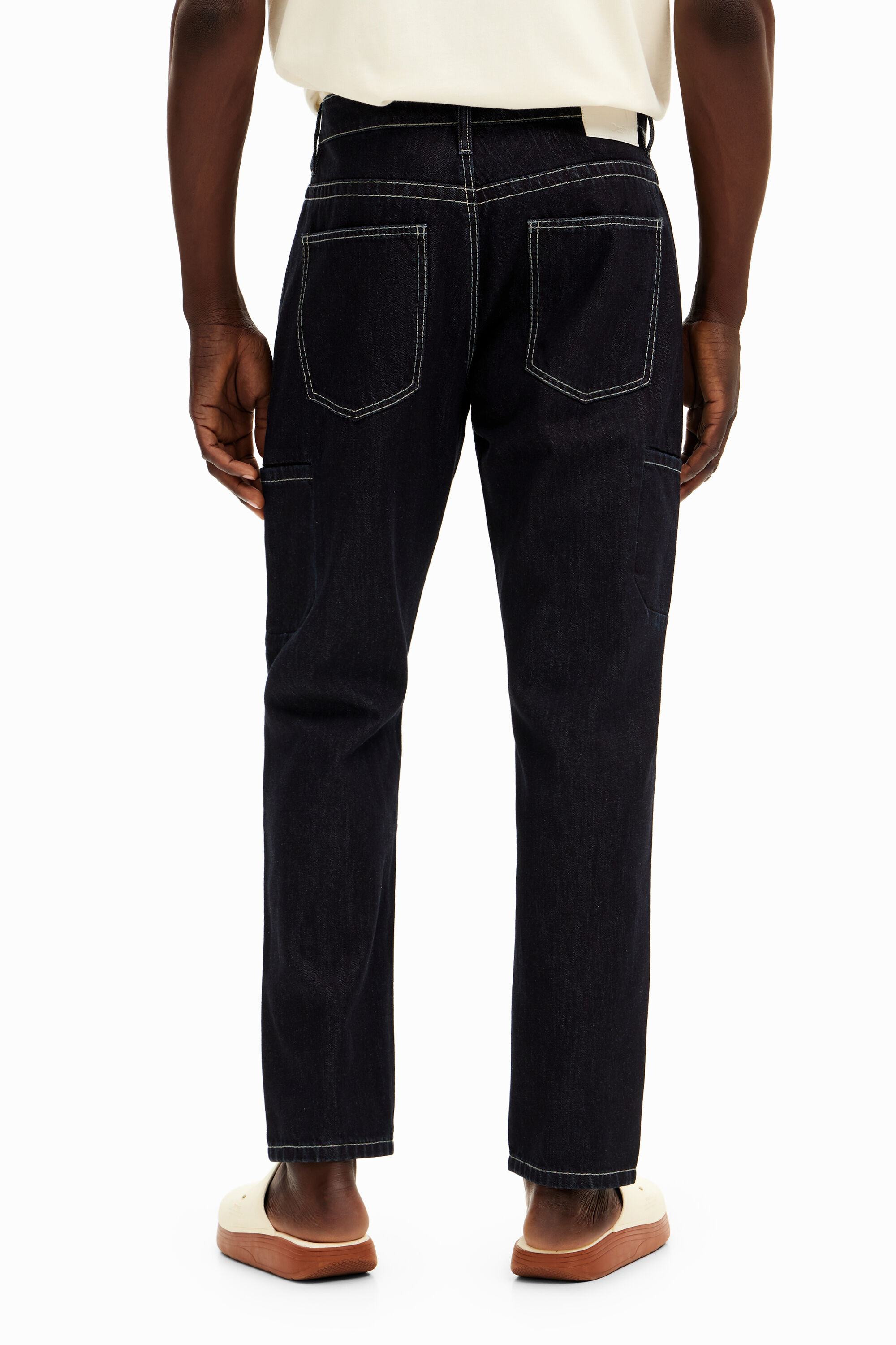 Long denim pants with pockets