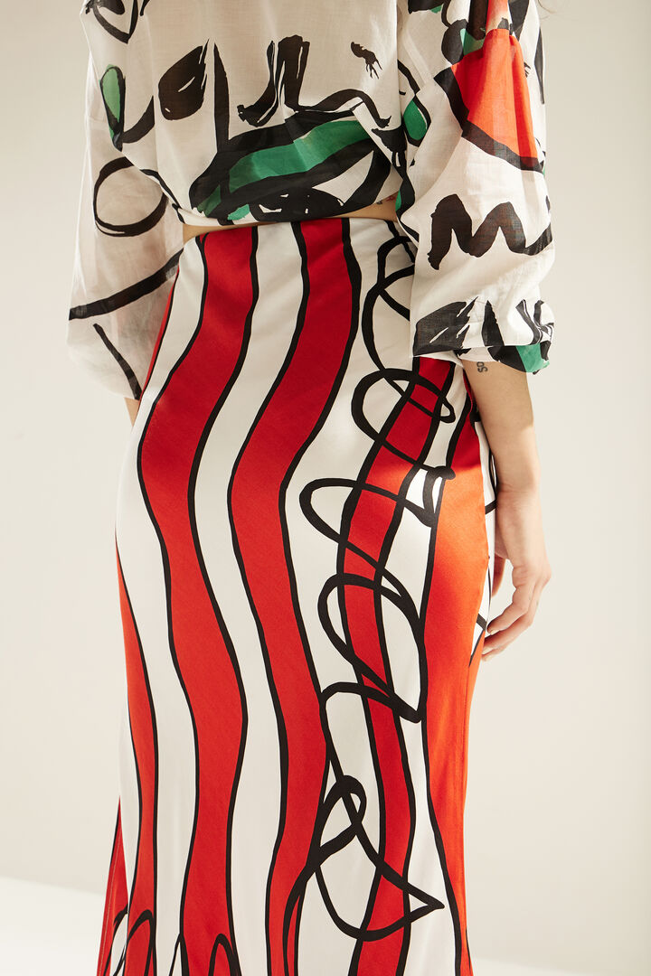 Lingerie pencil skirt with red waves | Desigual