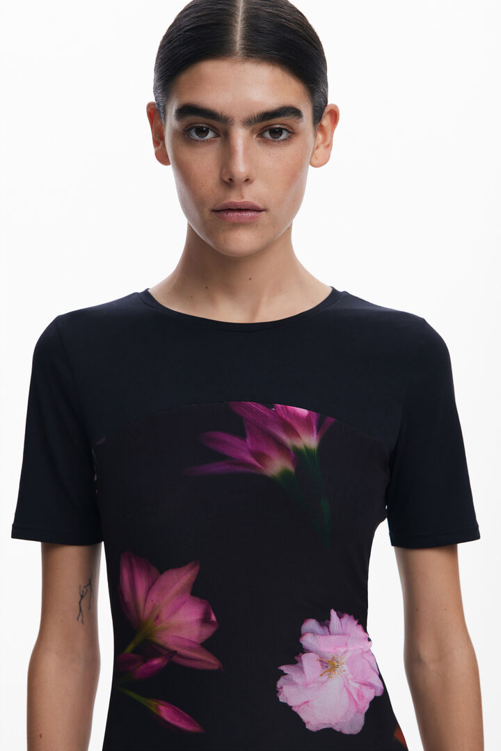 Short dress with combined flowers | Desigual