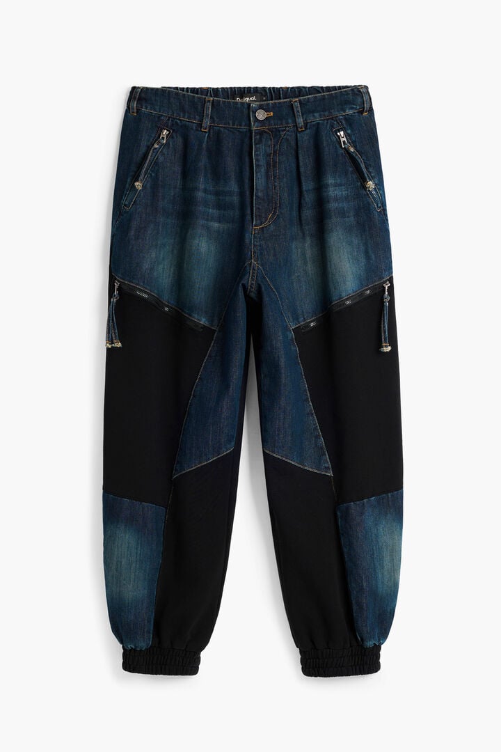 pantaloni jogger patchwork in denim