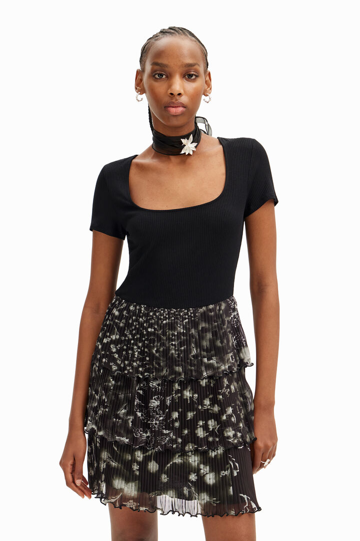 Pleated combination mini dress | Desigual