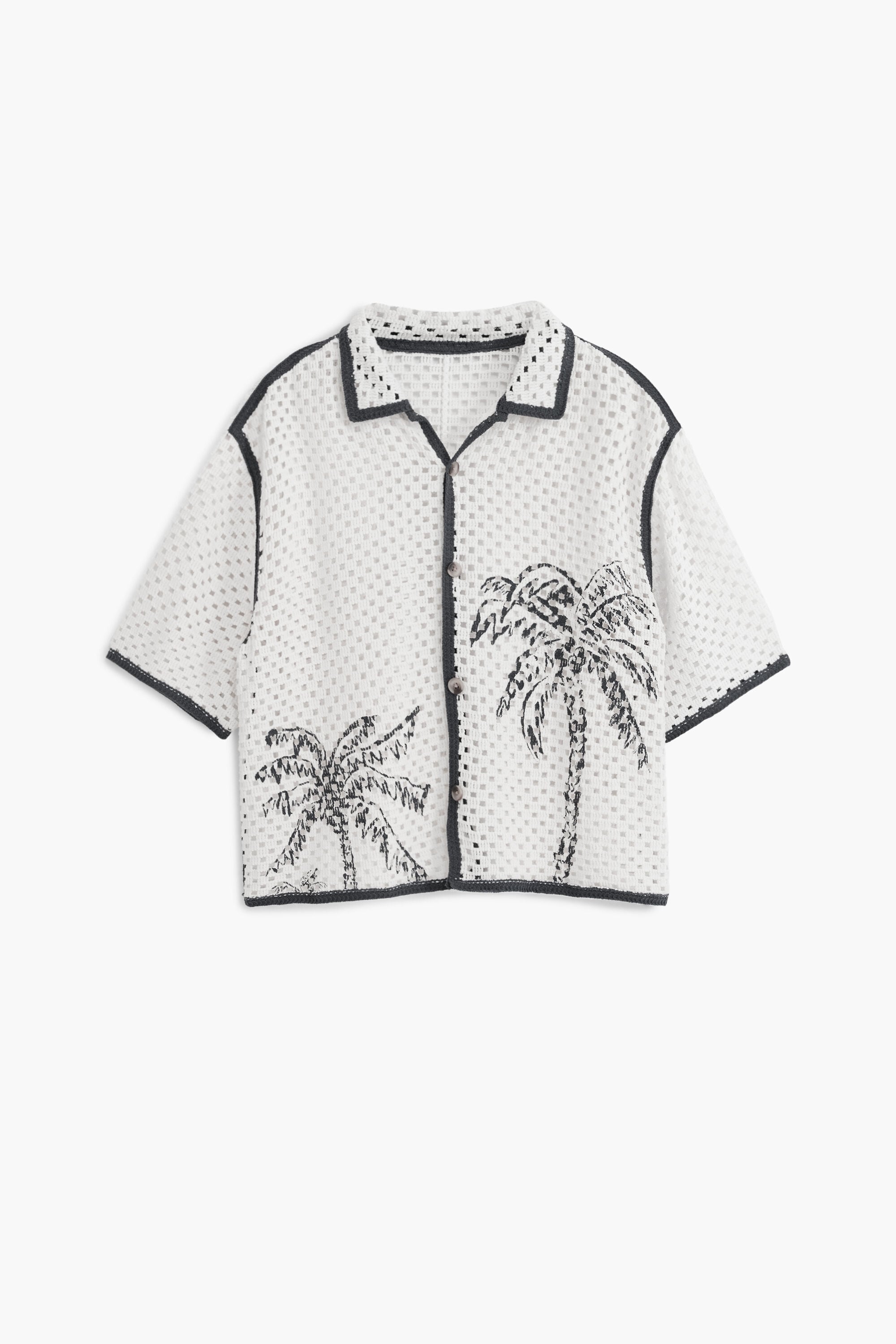 Camisa calada palmeras, Blanco, XL