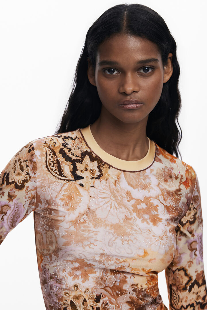 Camicia Da Donna Desigual Blus_sendy - Floreale, Senza Spalline, Manica Corta, In Viscosa Elasticizzata