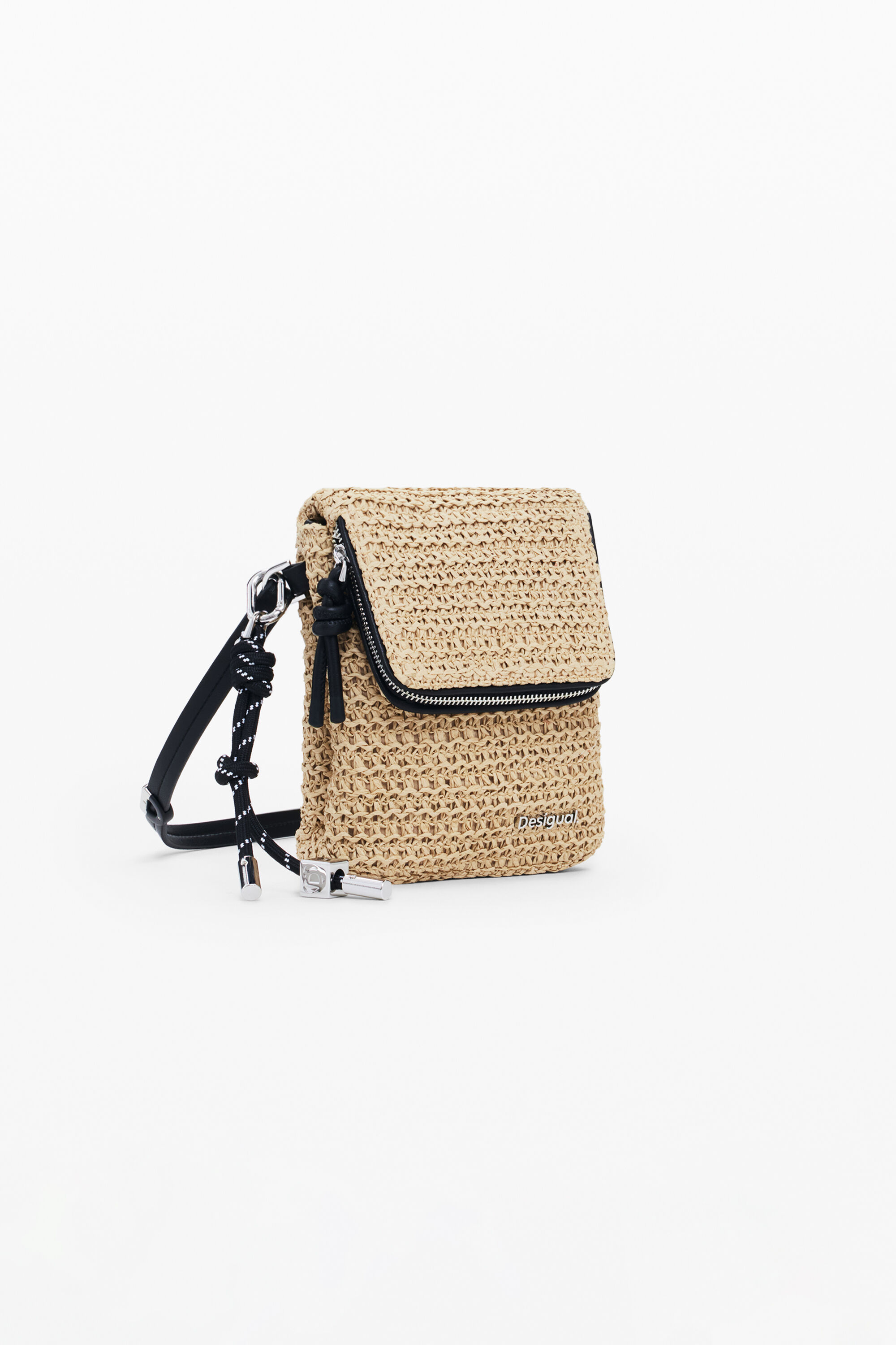 Desigual Raffia Phone Holder Wallet In White
