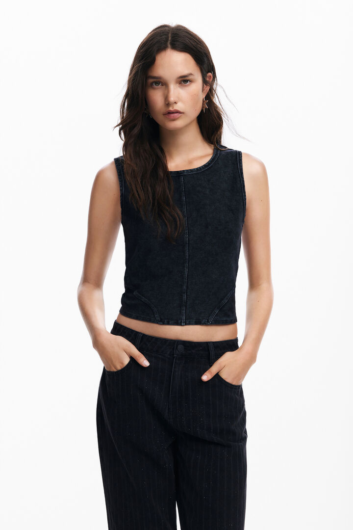 Washed effect knit T-shirt