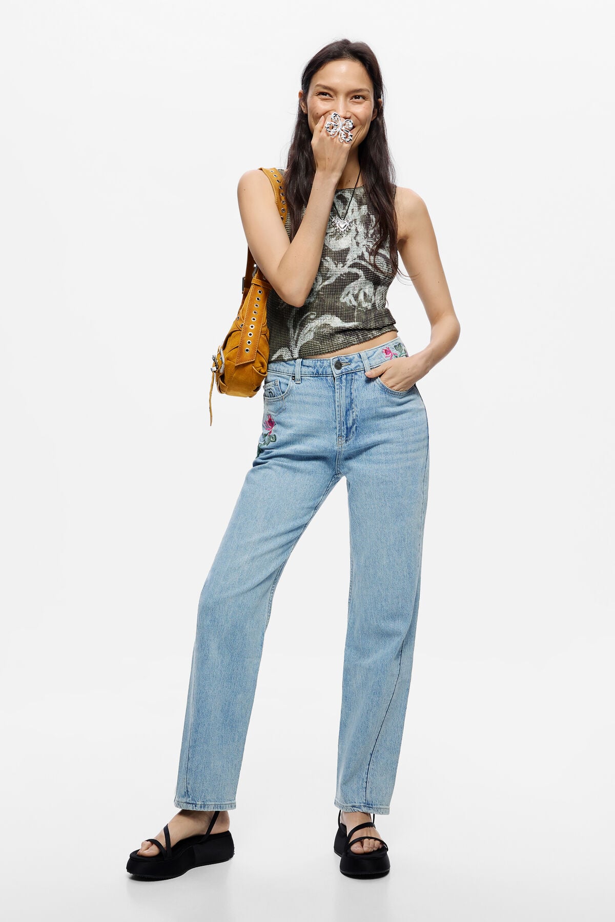 ストレートフラワーデニムパンツ 青 女性用 I Desigual.com