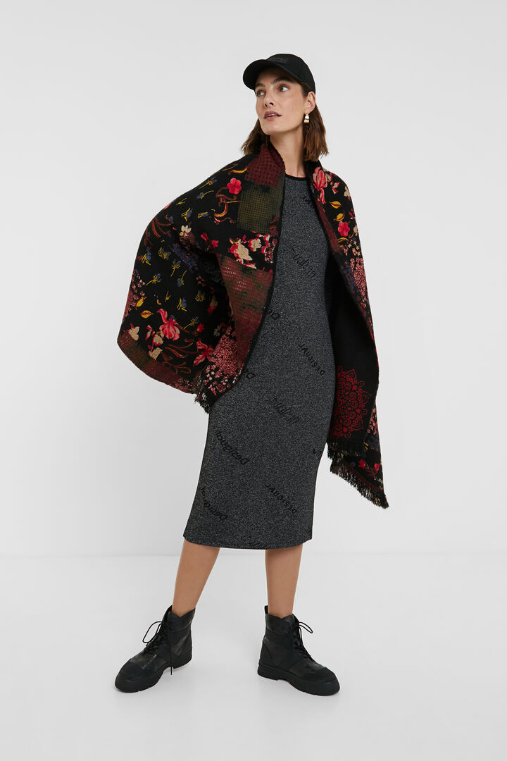 Poncho carré fleuri réversible | Desigual