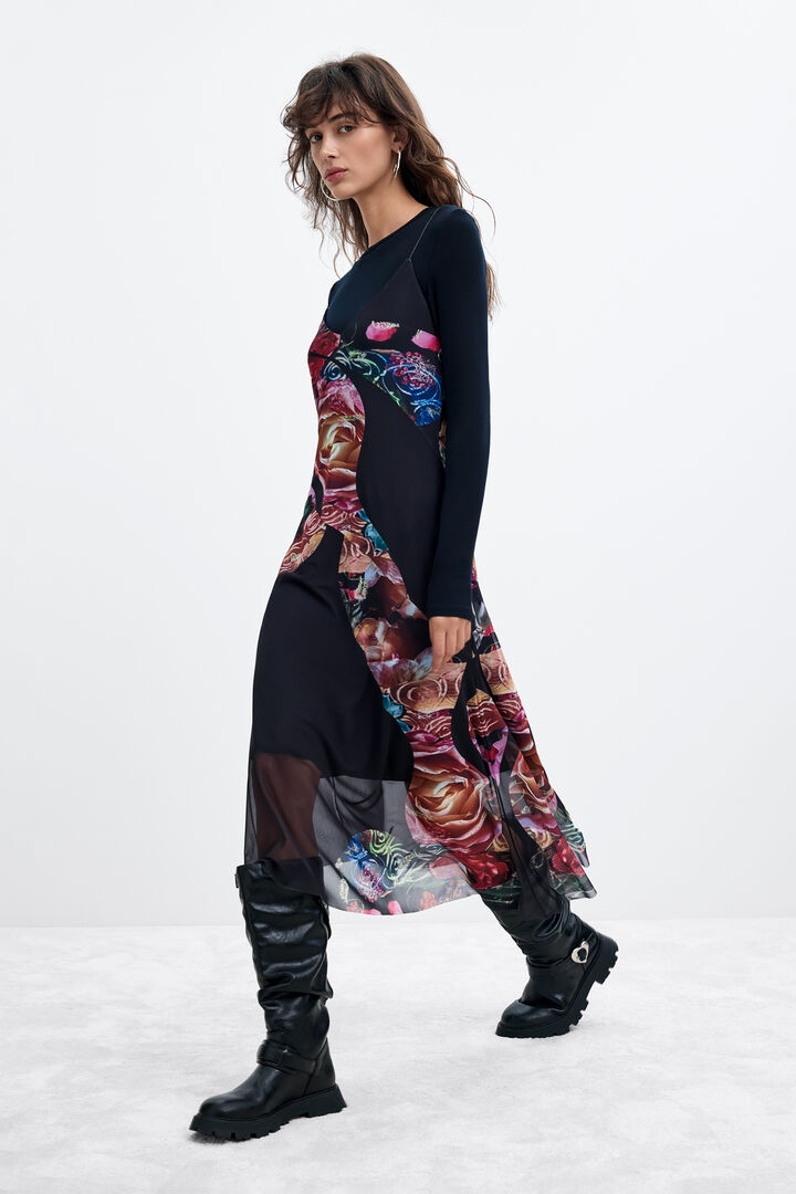 Asymmetric Floral Dress M. C. Lacroix